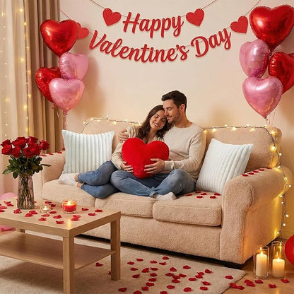 Leinuosen Set of 3 Valentine's Day Decor Heart Red Throw Pillow and 18 in Pillows Covers Faux Fur Decorative Heart Shaped Pillow Furry Stripe Pillowcase for Valentine Bed Couch Living Room Home Decor