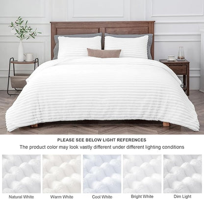 BEDELITE Fleece King Comforter Set -Super Soft & Warm Fluffy Bright White Bedding, Luxury Fuzzy Heavy Bed Set for Winter with 2 Pillow Cases