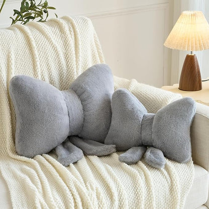 Xuyier Bow Pillows, Bow Shaped Decorative Throw Pillows for Couch Bed, Aesthetic Cute Home Decor Accent Pillows (Grey, Large-16 Inches)