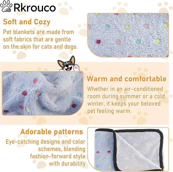 Three Piece Pet Blanket Set for Dogs Cats Soft Comfy Puppy and Kittens Bed Blanket Fluffy Fleece Pets Throw with Cute Patterns (Large 41x30 inch, Colored Dots)