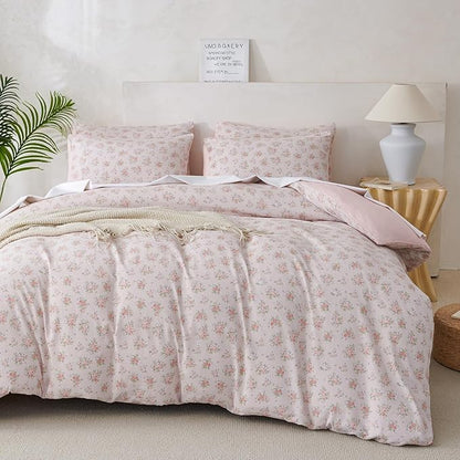 Floral Queen Comforter Set 3 Pieces Soft Cute Floral Bedding Comforter Lightweight Garden Style Queen Floral Botanical Comforter Set for All Seasons 1 Comforter and 2 Pillowcases
