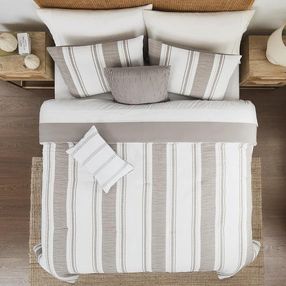Modern Threads 5-Piece Jacquard Comforter Set, Lonnie Queen in White Taupe – Elegant Comforter, 2 Pillow Shams, and 2 Decorative Pillows