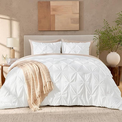 Andency White Twin Comforter Set (66x90Inch), 2 Pieces Cute Soft Pinch Pleat Bedding Comforters & Sets for Kids Girls, All Season Lightweight Fluffy Down Alternative Bed Set
