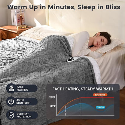 Heated Blanket Electric Queen Size 84"x90" Grey - Soft Thick Sherpa Electric Blanket with 9 Heat Levels and 1-10 Hours Timer Auto Off, Washable & ETL Certified, Gifts for Women - Grey