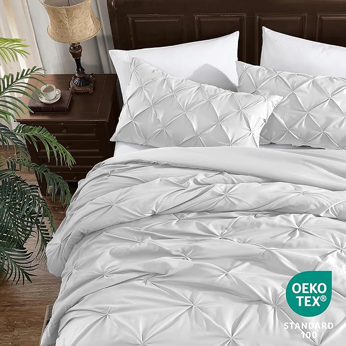 Cathay Home Twin Bedding - Pintuck 2-Piece Comforter and Sham Set - Ultra Soft & All Season Warmth - White