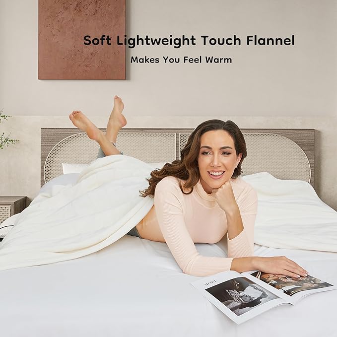 Electric Heated Blanket Throw Size 50"×60", Breathable & Luxurious Flannel, Soft Warm Gift with Over-Heat Protection, 4 Heating Levels & 3 H Auto Shut Off, Machine Washable, White