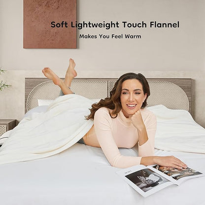 Electric Heated Blanket Throw Size 50"×60", Breathable & Luxurious Flannel, Soft Warm Gift with Over-Heat Protection, 4 Heating Levels & 3 H Auto Shut Off, Machine Washable, White