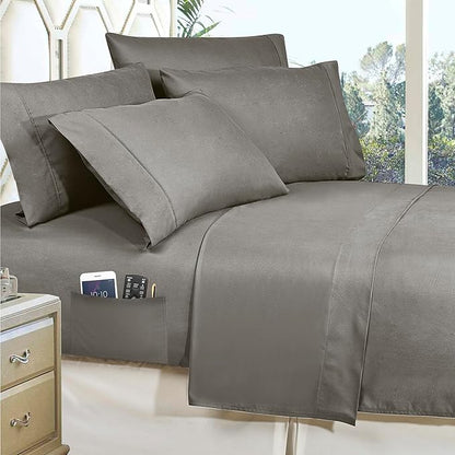 Elegant Comfort Luxury Best, Softest, Coziest 6-Piece Bed-in-a-Bag Comforter Set on Amazon Silky Soft Complete Set Includes Bed Sheet Set with Double Sided Storage Pockets, Twin/Twin XL, Gray