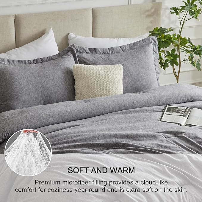 CozyLux Oversized King Comforter Set, 3 Pieces 120x98 Grey Soft Luxury Cationic Dyeing Bedding Set for All Season, Gray Breathable Fluffy Bed Sets with 1 Alternative Comforter and 2 Pillow Shams