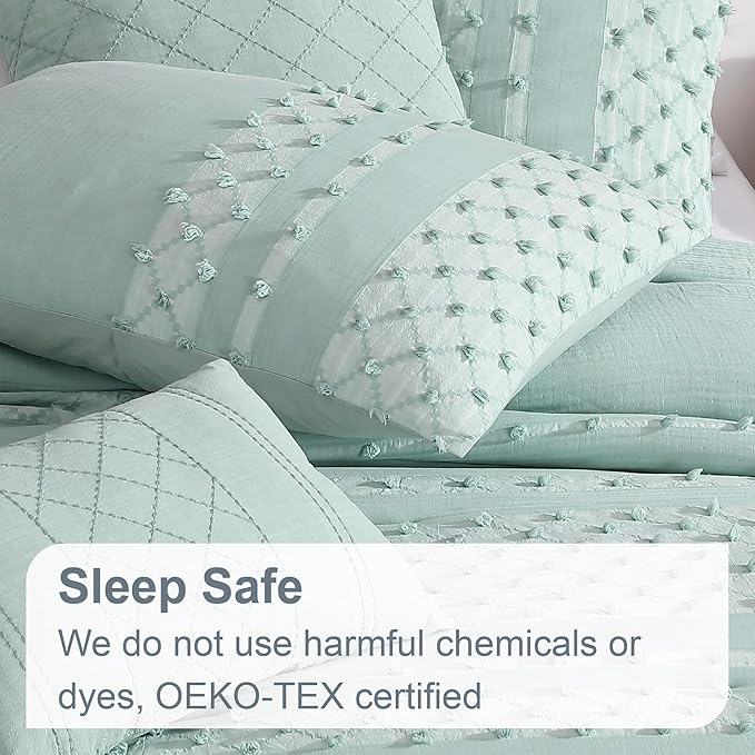 Swift Home Layla 100% Cotton Washed Clip Jacquard Gauze 5-Piece Bedding Comforter Set, All Season & Breathable, Oeko-TEX Certified – Pistachio, Full/Queen