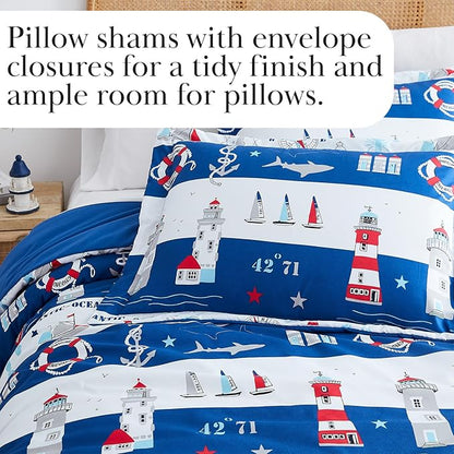 Southshore Fine Living, Inc. 3-Piece California King Size Comforter Set with 2 Pillow Shams, Down Alternative, Cozy Microfiber, Soft Coverlet, Bed Set King/California Size, Reversible Atlantic Blue