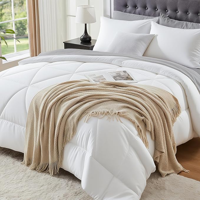 BEDELITE Twin Comforter Set 5 Pieces Bed in A Bag - Soft Microfiber Reversible White Bed Set with Comforters, Sheets, Pillowcase & Sham, Cozy Luxury Bedding Sets for All Season