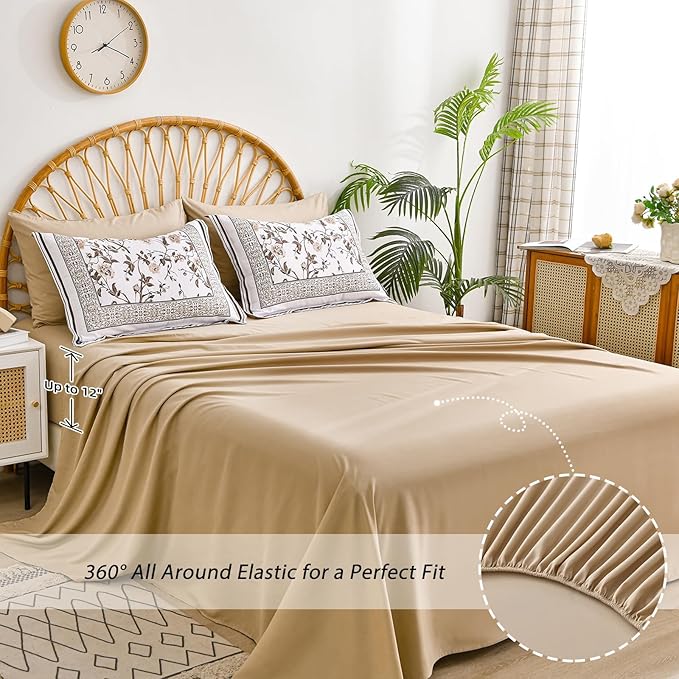 Dobuyly Brown Queen Comforter Set, 7 Piece Bed in a Bag Queen Size Floral Botanical Bedding Set, Soft Microfiber Bedding Comforter Sets with Sheets for All Season