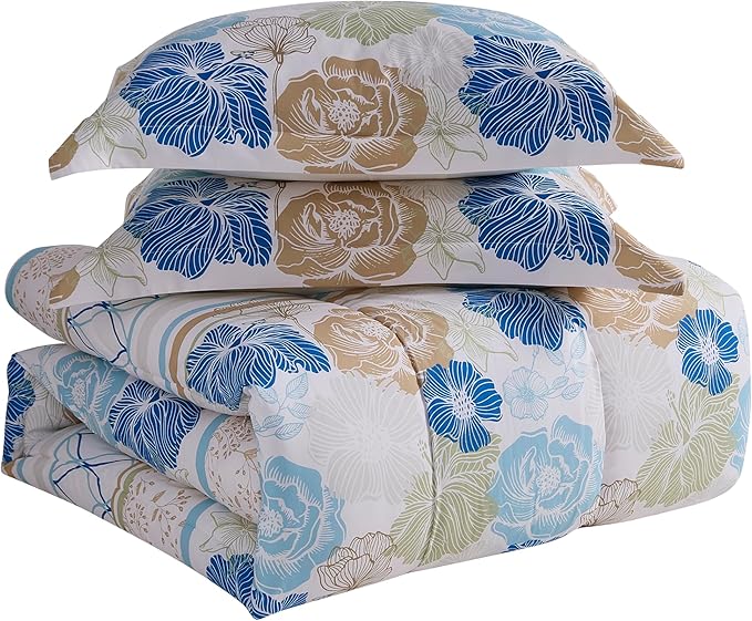 Floral Comforter Set Twin Size with Sheets Bed in a Bag – Deep Pocket Fitted Sheet with Elastic Corners, Cozy Comforter, Pillowcases & Shams – Soft Microfiber All Season Bedding – Machine Washable