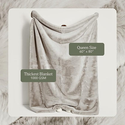 UnHide Marshmallow - Faux Fur Blanket - Heavy Weight, Extra Soft Blanket - Made from Recycled Materials - Machine Washable - Medium (60" x 80") - Greige