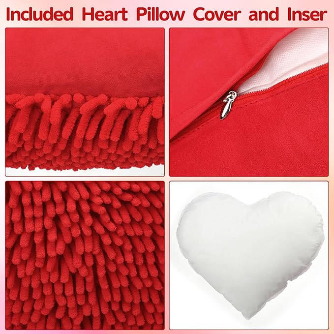 Barydat 2 Set 17 Inch Red Heart Shaped Pillows Valentines Heart Throw Pillows Decorations for Valentine Gift Living Room Sofa Office Sofa Cars Chairs (Red,White)