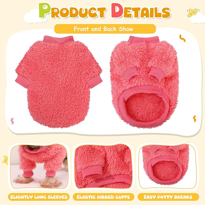 2 Pack Dog Sweaters Medium Size Dog, Fleece Sweaters for Small Dogs Girl, Winter Clothes French Bulldog Sweater, Warm Soft Puppy Sweatshirt Outfit for Toy Poodle Bichon, Pink+Purple, M