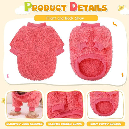 Dog Sweater for Small Dogs Girl Boy, Winter Fleece Teacup Dog Sweaters, Cute Puppy Clothes Set of 2 (Pink2+Purple, Small)