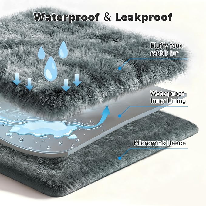Waterproof Dog Blanket for Sofa Bed Couch, Couch Cover Blanket Fluffy Faux Rabbit Fur Thick Reversible Furniture Protection, Fuzzy Soft Pet Blanket for Small Medium Large Dogs/Cats