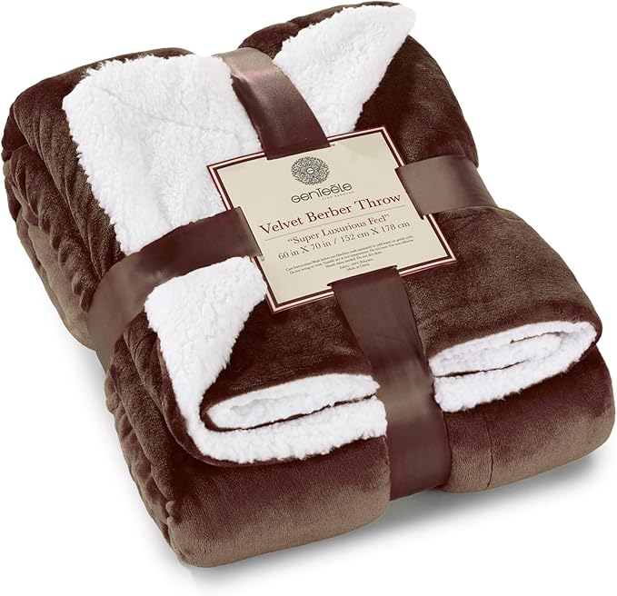 Genteele Sherpa Throw Blanket Super Soft Reversible Ultra Luxurious Plush Blanket, 60 x 70 inches, Brown/White