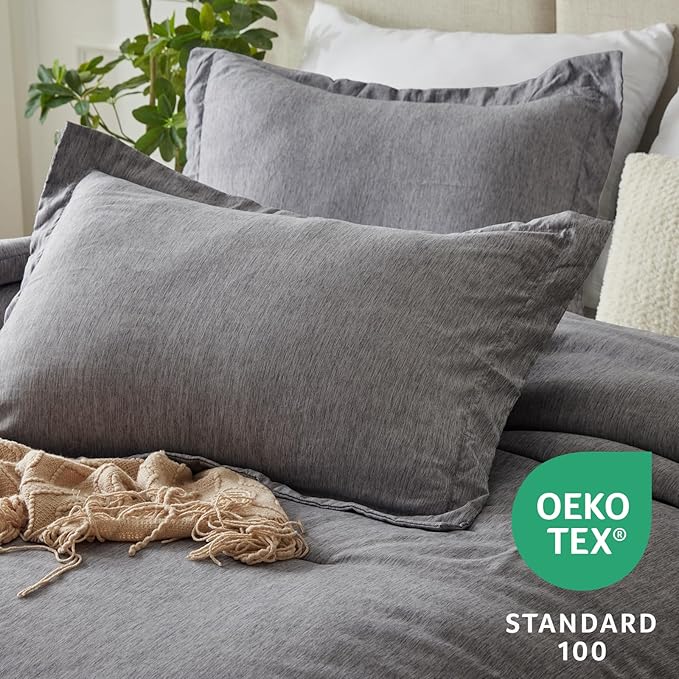 CozyLux Oversized Queen Comforter Set, 3 Pieces 98x98 Grey Soft Luxury Cationic Dyeing Bedding Set for All Season, Gray Breathable Fluffy Bed Sets with 1 Alternative Comforter and 2 Pillow Shams