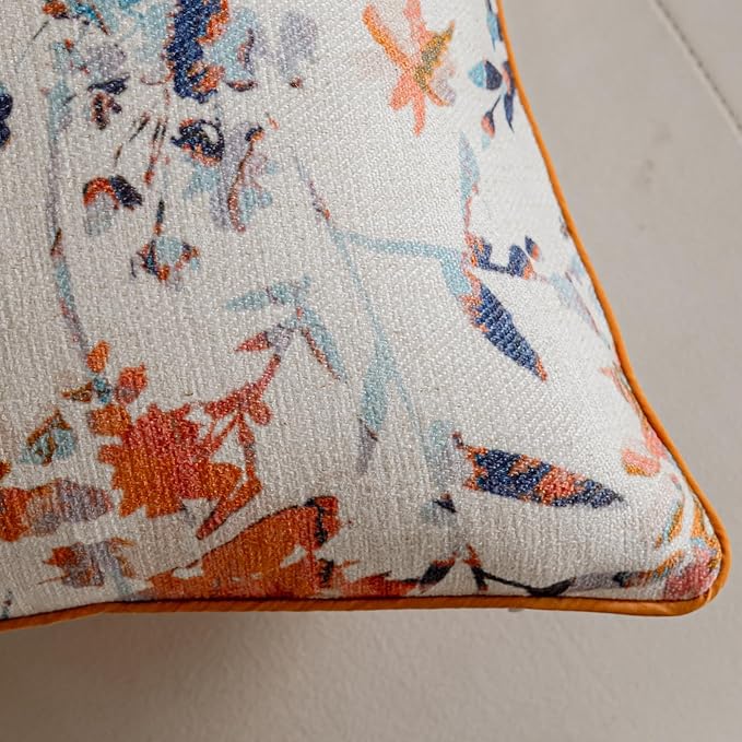 Throw Pillow Covers with Insert Included, with Embroidered Detail, 18 x 18 inches, Decorative Throw Pillow for Sofa Couch Bed (Orange Floral, 18" L x 18" W)