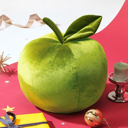 Ashler Apple Pillow, Fruit Shaped Pillows, Apple Shaped Luxury Velvet Throw Pillow, Cute Apple Cushion, Fun Home Decor for Sofa, Chair, Bedroom, Light Green, 11x9.5IN
