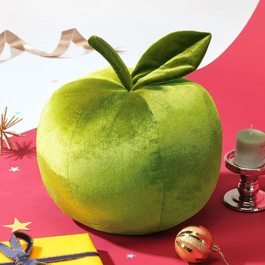 Ashler Apple Pillow, Fruit Shaped Pillows, Apple Shaped Luxury Velvet Throw Pillow, Cute Apple Cushion, Fun Home Decor for Sofa, Chair, Bedroom, Light Green, 11x9.5IN