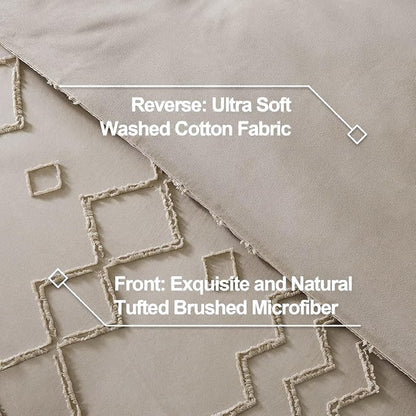 Andency Khaki Tufted Comforter Set Twin, 2 Pieces(1 Boho Comforter, 1 Pillowcase) Textured Farmhouse Bedding Set with Soft Microfiber Down Alternative Geometric Pattern