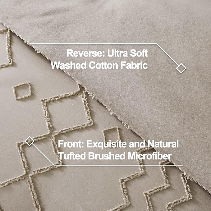 Andency Khaki Tufted Comforter Set California King(104x96Inch), 3 Pieces(1 Boho Comforter, 2 Pillowcases) Textured Farmhouse Shabby Chic Bed Set, Soft Fluffly Down Geometric Tan Bedding