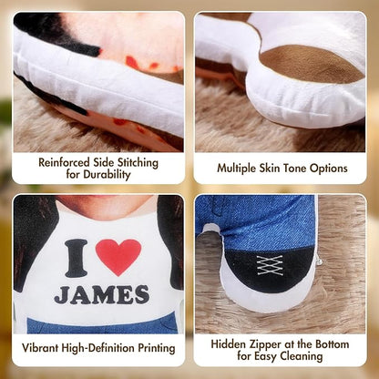 Drawelry Custom Face Photo Pillow, Personalized 3D Portrait Throw Pillow with Funny Cute Design, Birthday Valentine's Gift for Boyfriend Girlfriend Family Friends Couples (Custom Name)