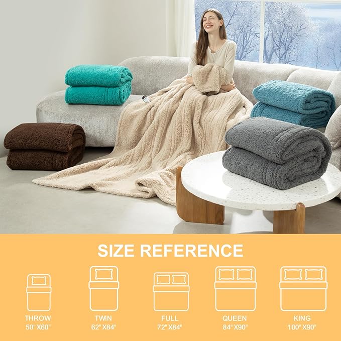 Electric Blanket Twin 62"X84"- Soft Double Sided Sherpa Heated Blanket Twin with 5 Heatings Levels & 10 hrs Auto Shut Off, Fast Heating & ETL Certified, Gift for Women(Grey)