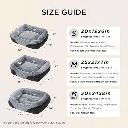 Bedsure Washable Dog Bed Small Dog＆Cat- Rectangle Fluffy Plush Kitten Puppy Bed, Comfy Corduroy Fleece and Nonskid Bottom,20x19x6inches,Suitable for Pet Up to 15lbs,Grey