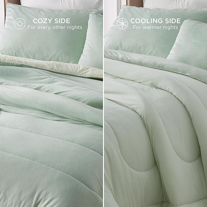 Bedsure King Comforter Set - Cooling and Warm Bed Set, Sage Green Reversible Bedding for All Season, 3 Pieces, 1 King Size Comforter (102"x90") and 2 Pillow Cases (20"x36")
