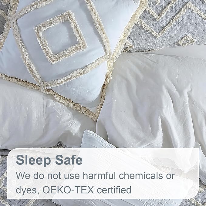 Swift Home Rukai 100% Cotton Washed Clip Jacquard Gauze 5-Piece Bedding Comforter Set, All Season & Breathable, Oeko-TEX Certified – Light Gray, King