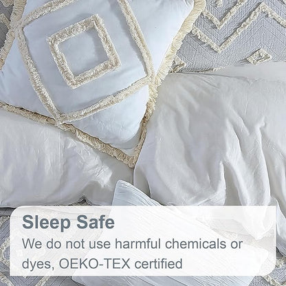 Swift Home Rukai 100% Cotton Washed Clip Jacquard Gauze 5-Piece Bedding Comforter Set, All Season & Breathable, Oeko-TEX Certified – Light Gray, King