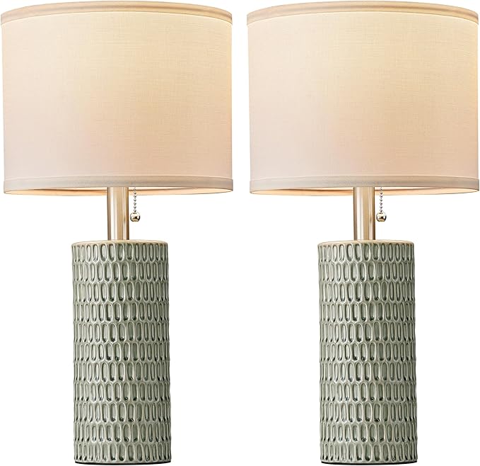 Table Lamps for Living Room Set of 2, Ceramic Table Lamps for Bedroom, 20" Modern Lamps for Night Stands, Green