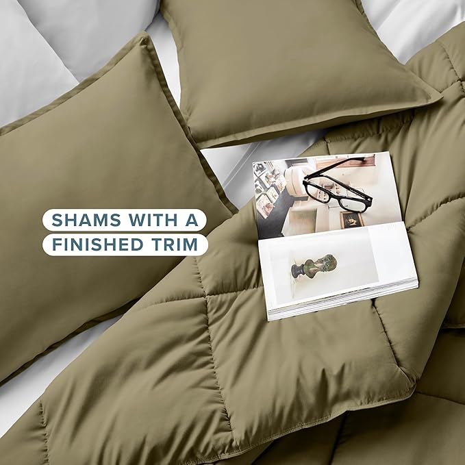 Bare Home Comforter Set - Twin/Twin Extra Long Size - Ultra-Soft - Goose Down Alternative - Premium 1800 Series - All Season Warmth (Twin/Twin XL, Olive)