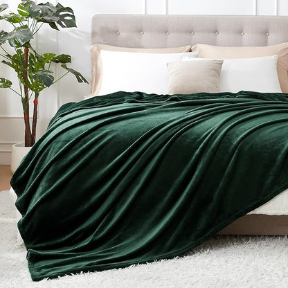 Hansleep Fleece Blanket Twin Size Dark Green, Soft Cozy Twin Fuzzy Flannel Lightweight Blanket for Bed, Sofa, Couch, Travel, Camping, Dark Green, 60x80 Inches