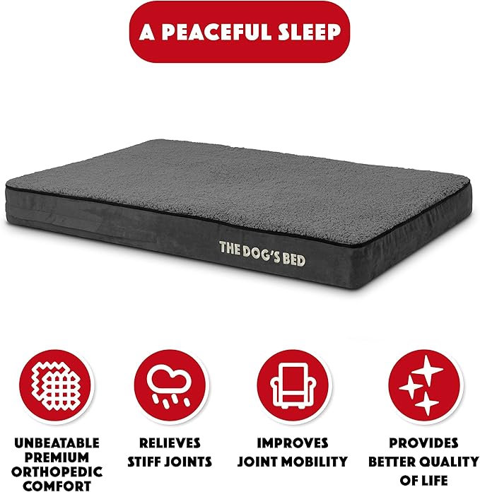 The Dog’s Bed Orthopedic Memory Foam Dog Bed Mattress, Plush Fabric, Grey Plush, L, 4-Inch