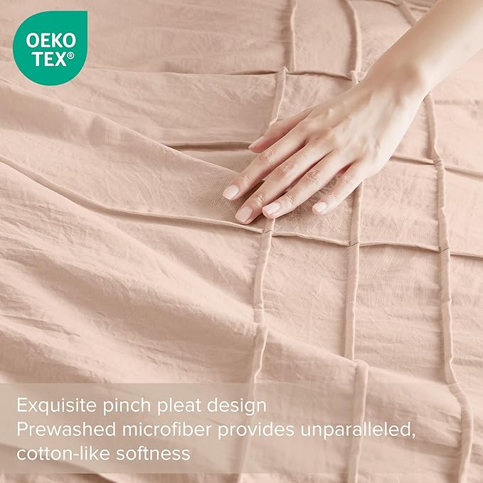 Comfort Spaces Blush Queen Size Comforter Set - 3 Piece Pintuck Pleated Bedding Set, All Season Lightweight, Extra Softness Pre-Washed Microfiber Bed Set, Shams