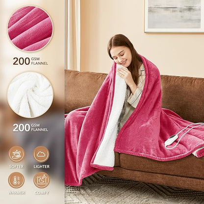 Homemate Electric Heated Blanket Queen Size - 84"x90" Heating Blanket Queen Size Dual Control 1/2/4/6/8 Hours Auto-Off 10 Heat Level Over-Heat Protection Flannel Sherpa ETL Certification