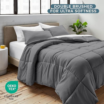 Bare Home Comforter Set - Twin Extra Long Size - Ultra-Soft - Goose Down Alternative - Premium 1800 Series - All Season Warmth (Twin/Twin XL, Grey)