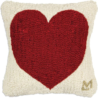 Chandler 4 Corners Artist-Designed Red Heart Hand-Hooked Wool Decorative Throw Pillow (14 in x 14 in) Valentine's Day Pillow for Couches & Beds - Low Maintenance Pillow for Anniversary & Weddings