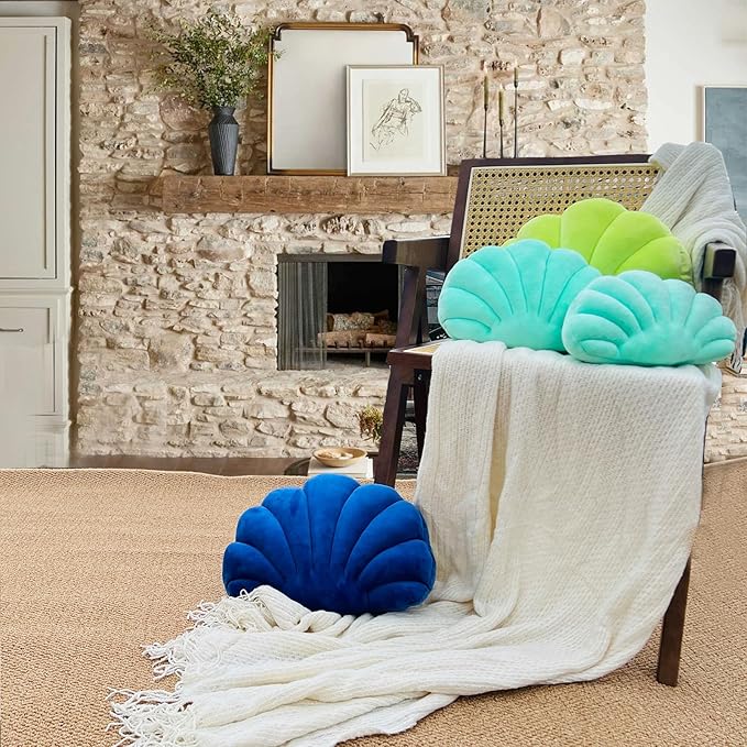 YRXRUS Seashell Pillow, Royal Blue Shell Shaped Pillow, Outdoor Indoor Room Decor, Ocean Series Velvet Pillows, Throw Pillows for Patio, Bedroom Living Kids Room 3D Insert Pillow 18x13 Inch