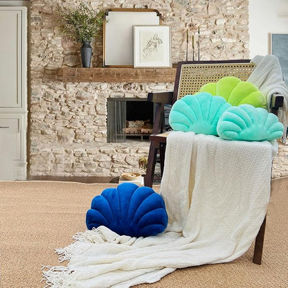 YRXRUS Royal Blue Shell Shaped Pillow, Seashell Decorative Velvet Cushion for Bedroom Living Kids Room, 3D Insert Ocean Series, 11 X 8 Inch