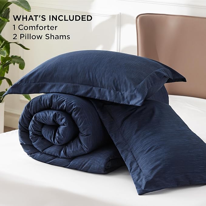 Bedsure King Size Comforter Set - Navy Soft Bedding for All Seasons, Cationic Dyed Bed Set, 3 Pieces, 1 King Size Comforter (104"x90") and 2 Pillow Shams (20"x36"+2")