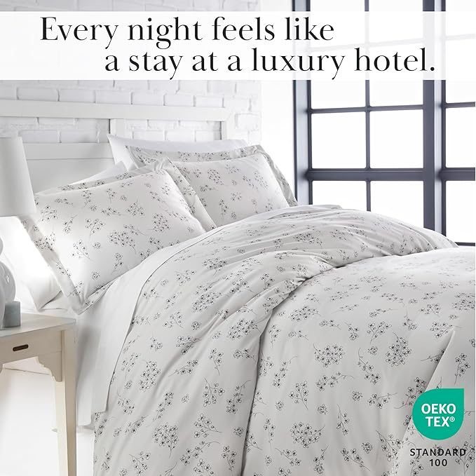 Southshore Fine Living, Inc. 3-Piece Oversized Comforter King Size, Down Alternative Floral Comforter with Matching Shams, Soft Flowered Bedspread for California/King Mattress, Sweet Florals Grey