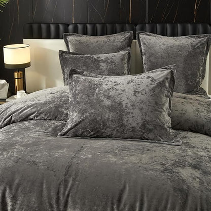 Ivellow Crushed Velvet Comforter Set Queen, Lightweight Comforter Set, 5pcs Ultra Soft Breathable Grey Comforter Set, Luxury Cozy Flannel Comforter Queen Size (1 Comforter,2 Pillow Shams, 2 Euro Shams