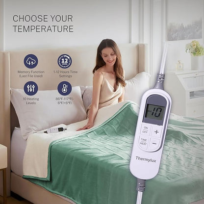 Electric Blanket Full 72"x84" Heated Electric Blankets 10 Heating Levels 12 Time Settings 8 Hours Auto Off Fast Heating and Overheat Protection ETL Certified Machine Washable,Green